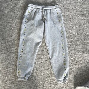 PINK Victoria's Secret Light Gray Joggers with Yellow Floral Accents